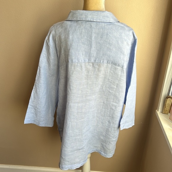 Tahari Womens Plus sz 2X Linen Blouse Top Nwt Blue - Picture 2 of 3